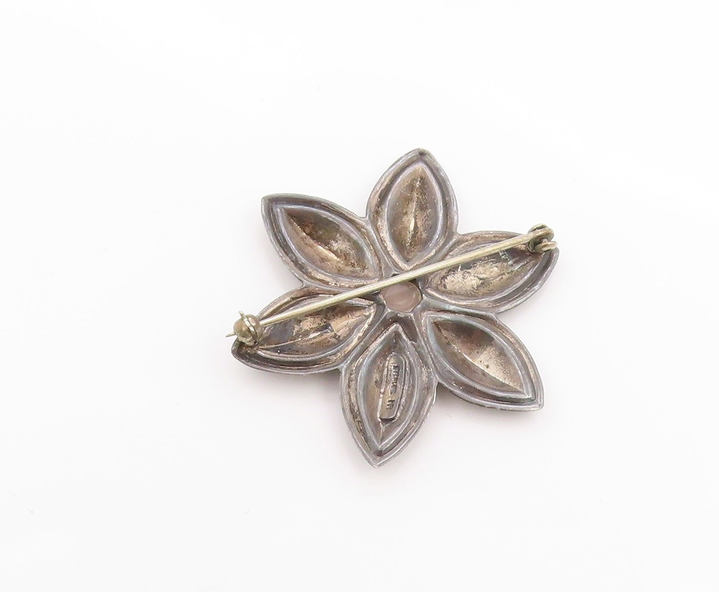 925 Sterling Silver Vintage Brooch Cabochon Gemstone Cutout Flower  BP11624