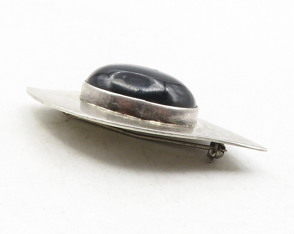MEXICO 925 Sterling Silver  Vintage Cabochon Black Onyx Brooch Pin  BP4624