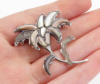 MMA 925 Sterling Silver  Vintage Mother Of Pearl Flower Brooch Pin  BP2828