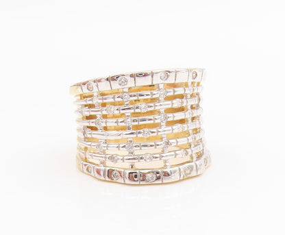 925 Sterling Silver Vintage Ring Two Tone Multi Row CZ Wide Band  Sz 7  RG35620