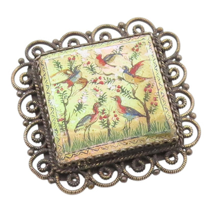 925 Sterling Silver Vintage Brooch Pin ISRAEL Antique Bird Painting  BP12541