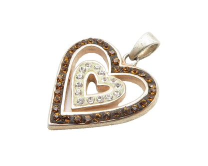 925 Sterling Silver  Vintage Topaz & Citrine Open Love Heart Pendant  PT11200
