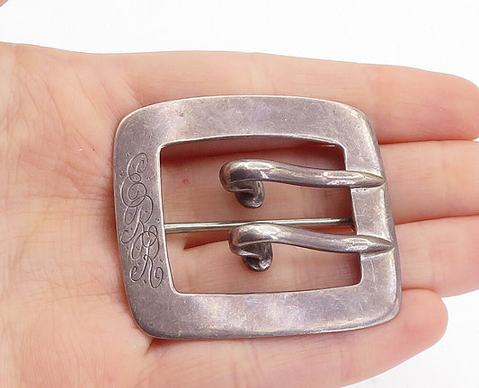 STIEFF 925 Silver  Vintage ERR Etched Initials Belt Buckle Brooch Pin  BP2417