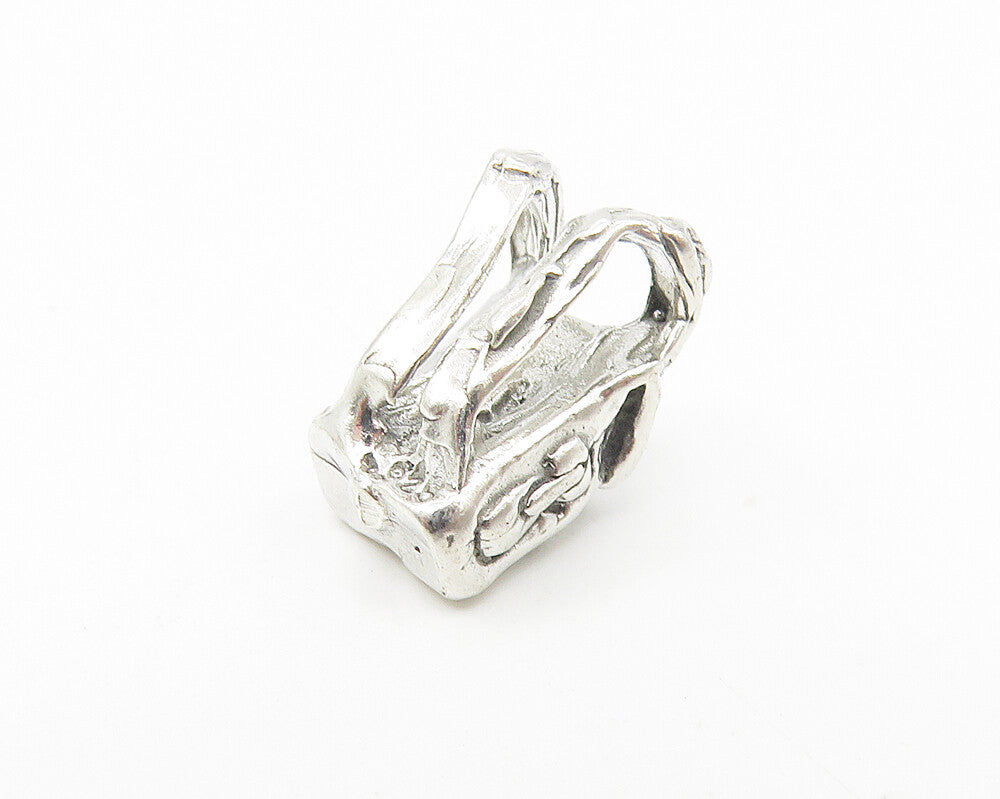 925 Sterling Silver  Vintage Petite Back Pack Motif Shiny Slide Pendant PT9060