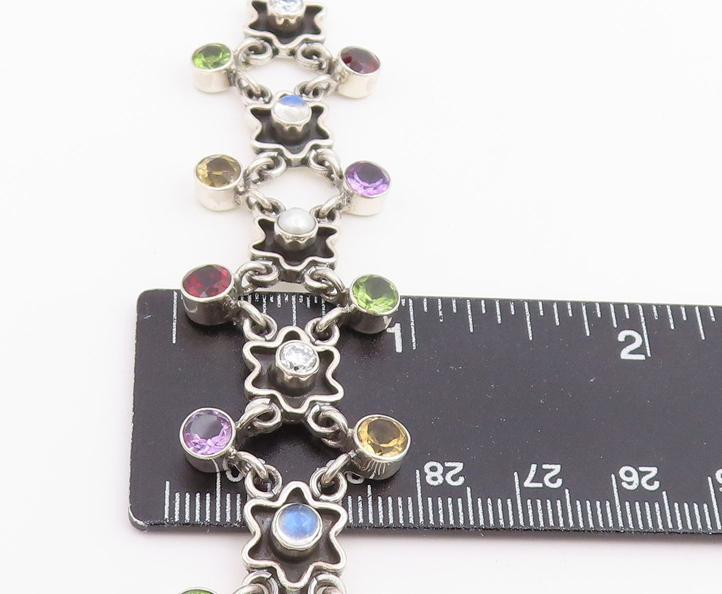 925 Sterling Silver Vintage Bracelet NICKY BUTLER Multi Gemstone Link  BT12231
