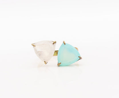 925 Sterling Silver Vintage Ring Gold Plated White Blue Gemstones Sz 8.5 RG29682