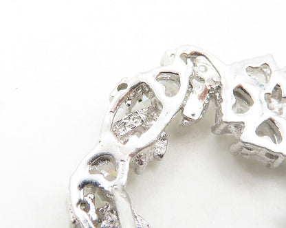 925 Sterling Silver  Sparkling Cubic Zirconia Floral Wreath Pendant  PT15154