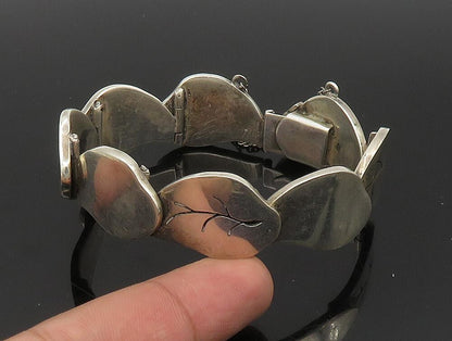 DESIGNER 925 Sterling Silver Vintage Carved Leaf Pattern Link Bracelet BT9445