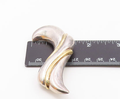 925 Sterling Silver  Vintage Shiny Two Tone Hollow Swirl Brooch Pin  BP5537