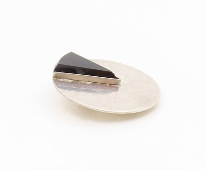 925 Sterling Silver Vintage Earrings MEXICO Onyx Modernist Round Clip On EG13895