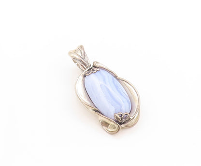 925 Sterling Silver Vintage Pendant CAROLYN POLLACK Floral Laced Agate  PT24197