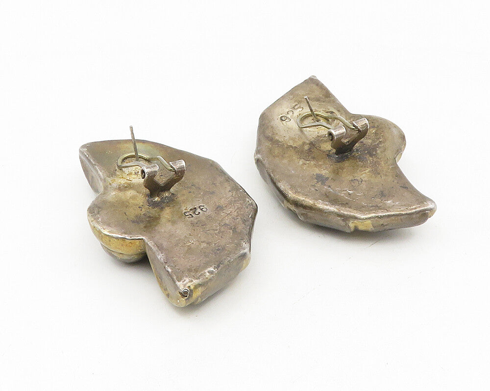 925 Sterling Silver  Vintage Oxidized Hollow Two Tone Drop Earrings  EG5495