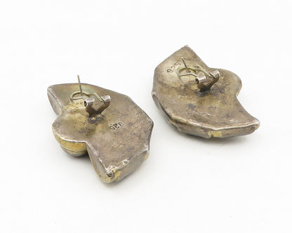 925 Sterling Silver  Vintage Oxidized Hollow Two Tone Drop Earrings  EG5495