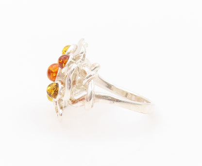 925 Sterling Silver Vintage Ring Cabochon Honey Amber Brutalist  SZ 6.5  RG32162