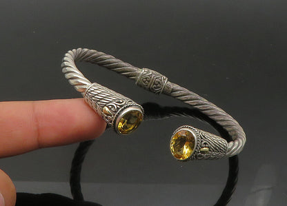 925 Sterling Silver & 18K GOLD  Vintage Citrine Twist Cuff Bracelet  BT8676