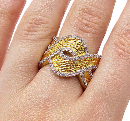 Gold Over 925 Silver  White Cubic Zirconia Braided Band Ring Sz 8  RG2801