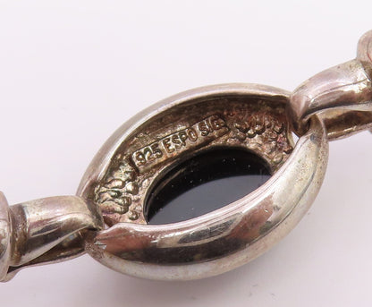 ESPO SIG 925 Silver  Vintage Cabochon Cut Black Onyx Bangle Bracelet  BT8185