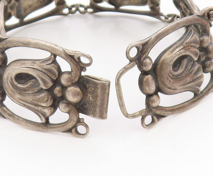 925 Sterling Silver Vintage Bracelet DANECRAFT Tulip Floral Panel Link  BT11678