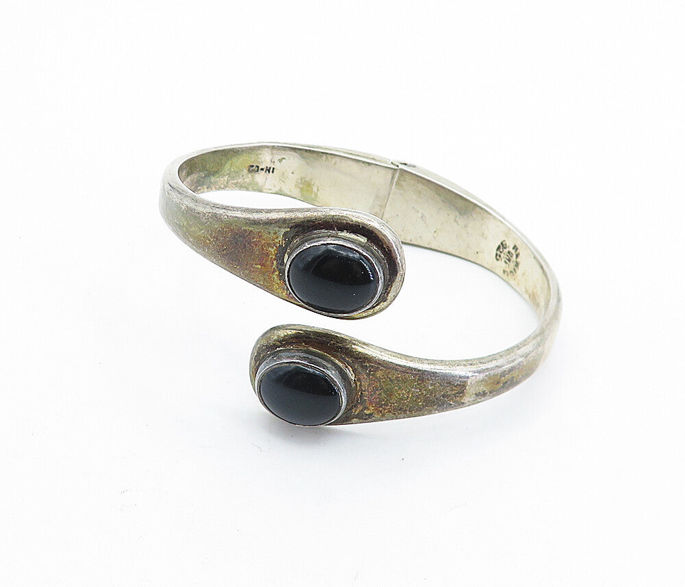 MEXICO 925 Sterling Silver  Vintage Black Onyx Bypass Cuff Bracelet  BT2752