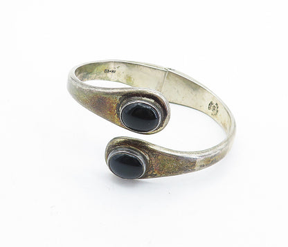 MEXICO 925 Sterling Silver  Vintage Black Onyx Bypass Cuff Bracelet  BT2752