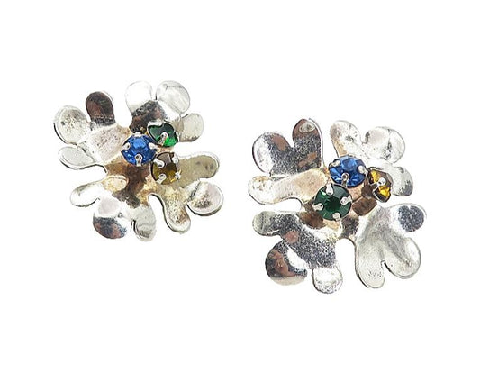 925 Sterling Silver Vintage Multi Color Topaz Non Pierce Earrings EG4157