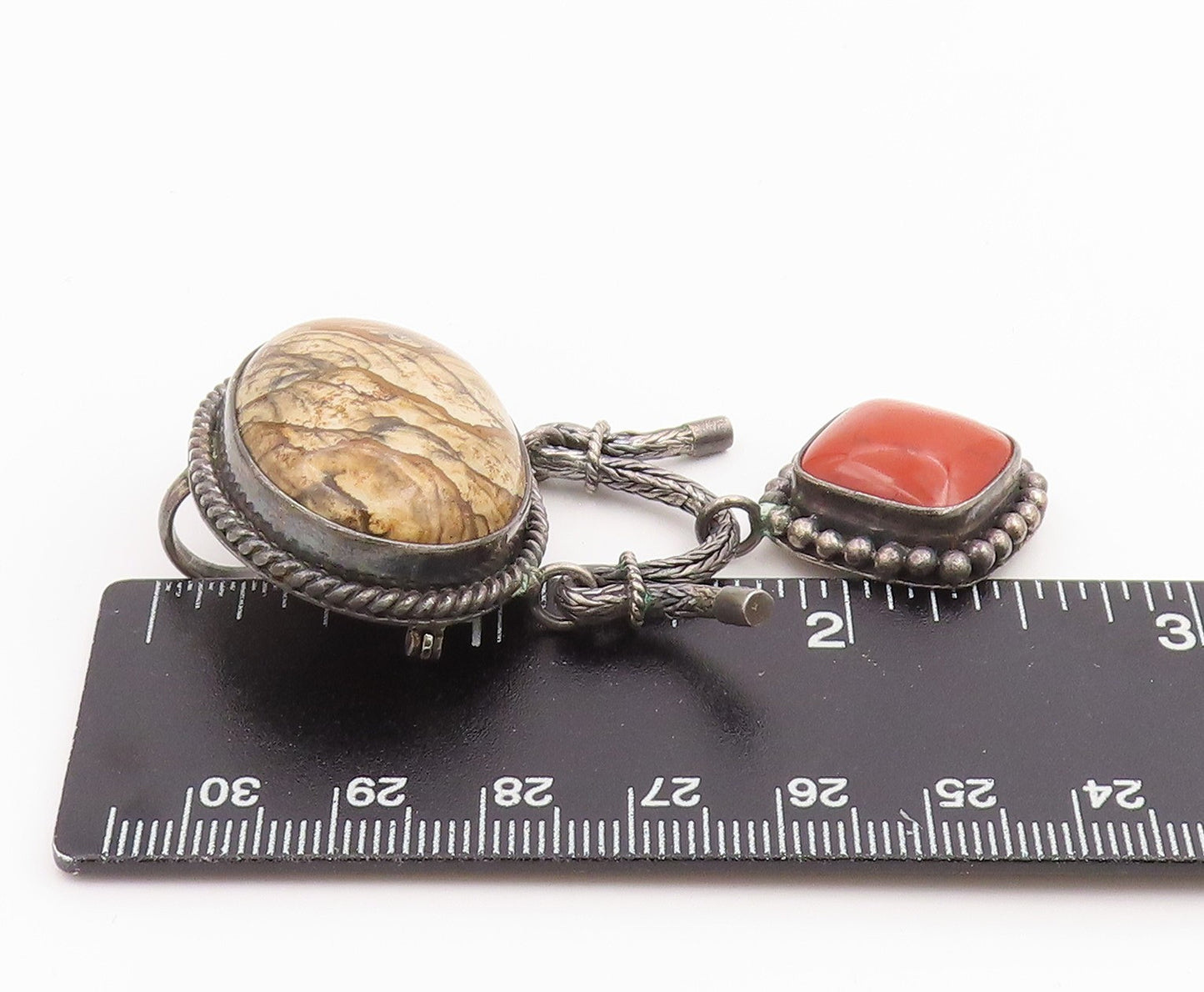 925 Sterling Silver Vintage Brooch Pin SUARTI BALI Jasper & Agate  BP12443