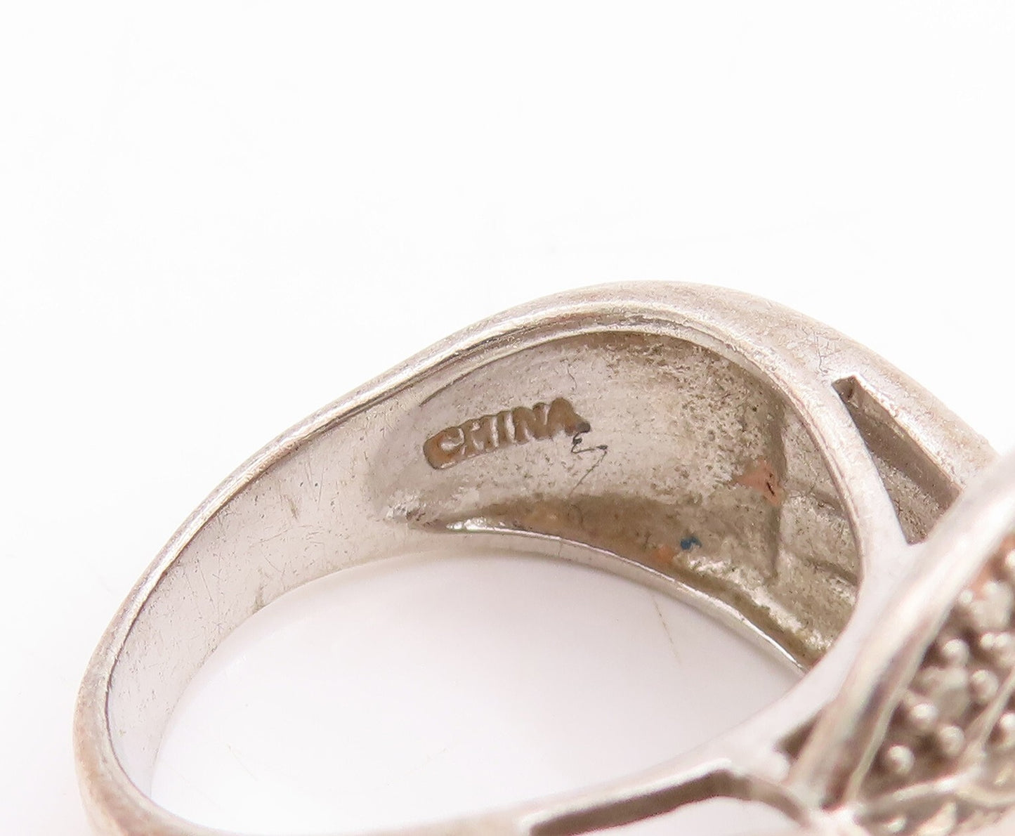 925 Sterling Silver Vintage Ring Designer Pass Through Topaz Circle Sz 6 RG28720