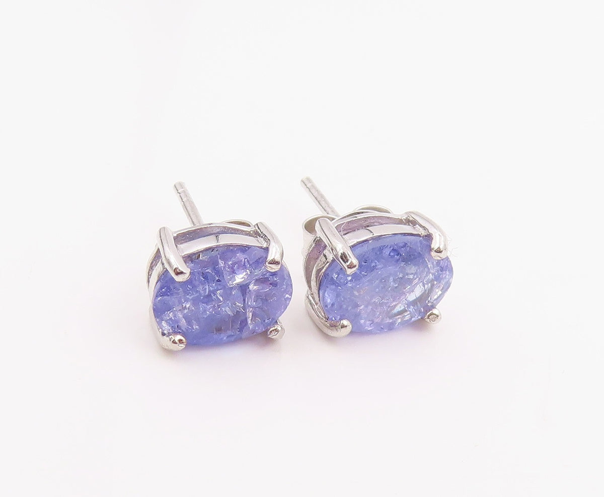 925 Sterling Silver Vintage Earrings Minimalist Oval Cut Tanzanite Stud  EG14210