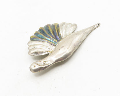 MEXICO 925 Sterling Silver  Vintage Shiny Fluted Wing Bird Brooch Pin  BP3995