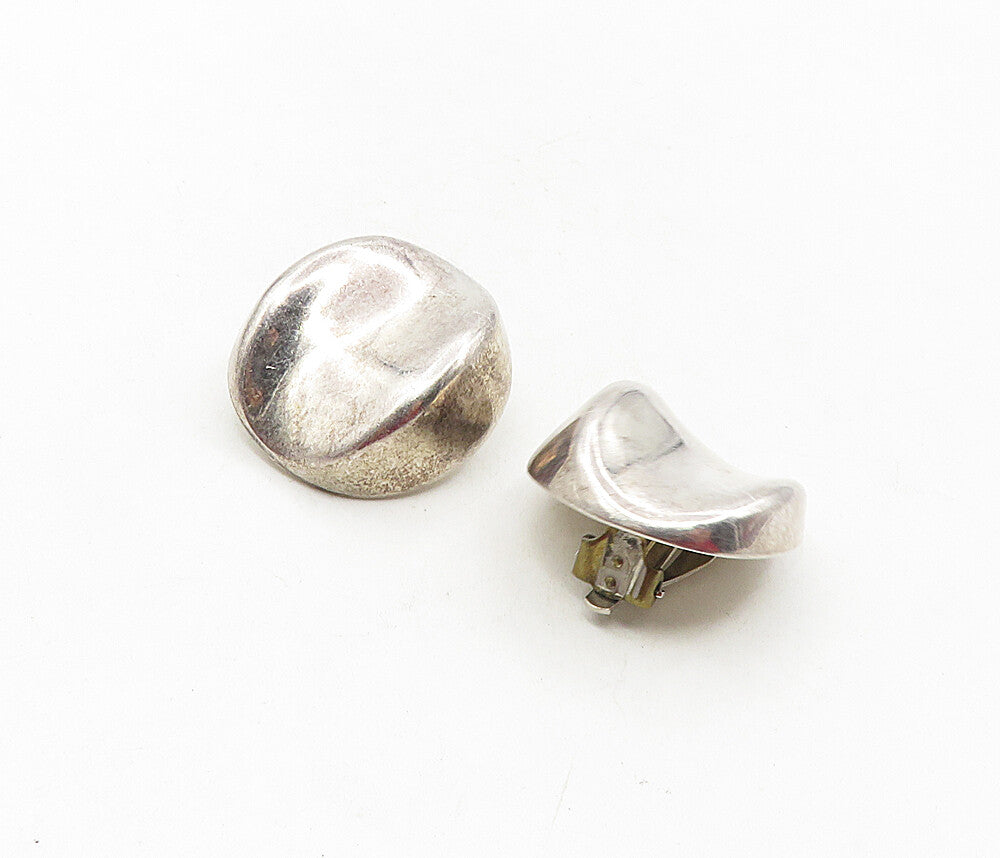 MEXICO 925 Sterling Silver  Vintage Shiny Concave Non Pierce Earrings  EG4784