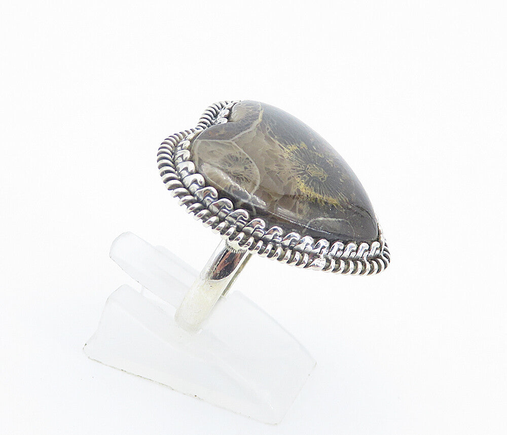 925 Sterling Silver  Brown Jasper Love Heart Cocktail Ring Sz 8.5  RG8474