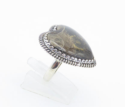 925 Sterling Silver  Brown Jasper Love Heart Cocktail Ring Sz 8.5  RG8474