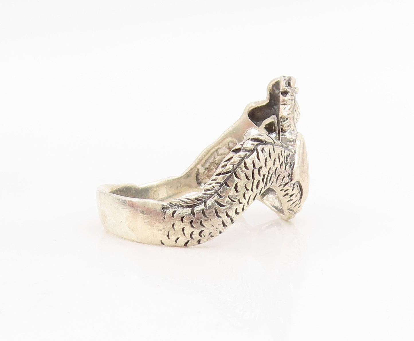 925 Sterling Silver Vintage Ring Modernist Mythical Dragon Band  Sz 14  RG34780