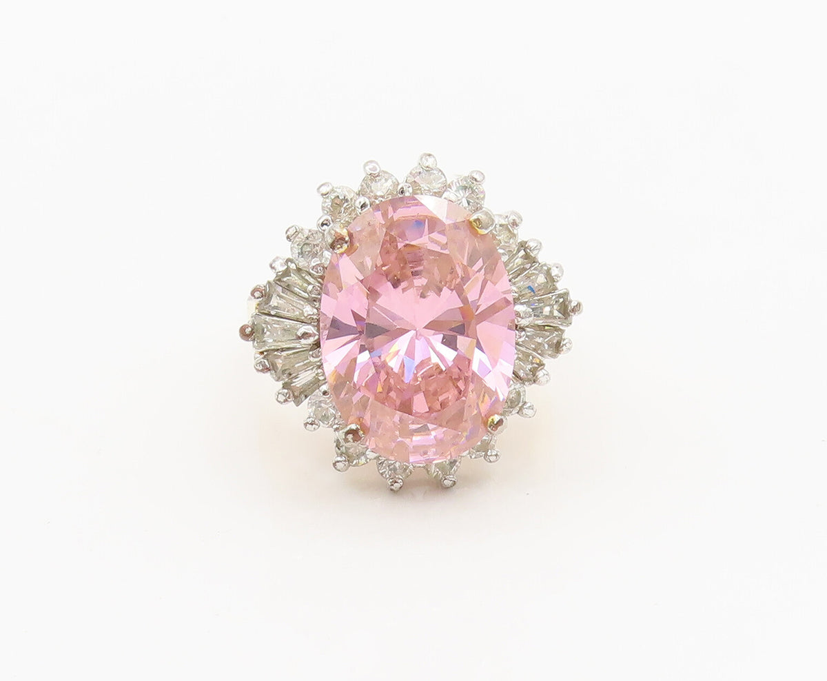 EDCO 925 Silver  Vintage Pink White CZ Elegant Sparkling Ring Sz 8.75  RG26805