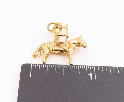 925 Sterling Silver Vintage Pendant Gold Plated Cavalry Soldier On Horse PT26071
