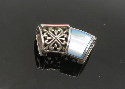 925 Sterling Silver  Vintage Mother Of Pearl Floral Slide Pendant  PT17634