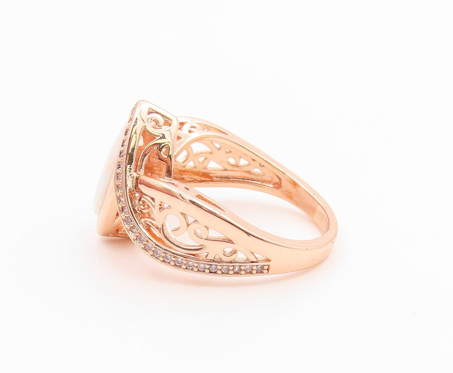 925 Sterling Silver Vintage Ring Gold Plated Fire Opal & CZ Band  Sz 8  RG35717