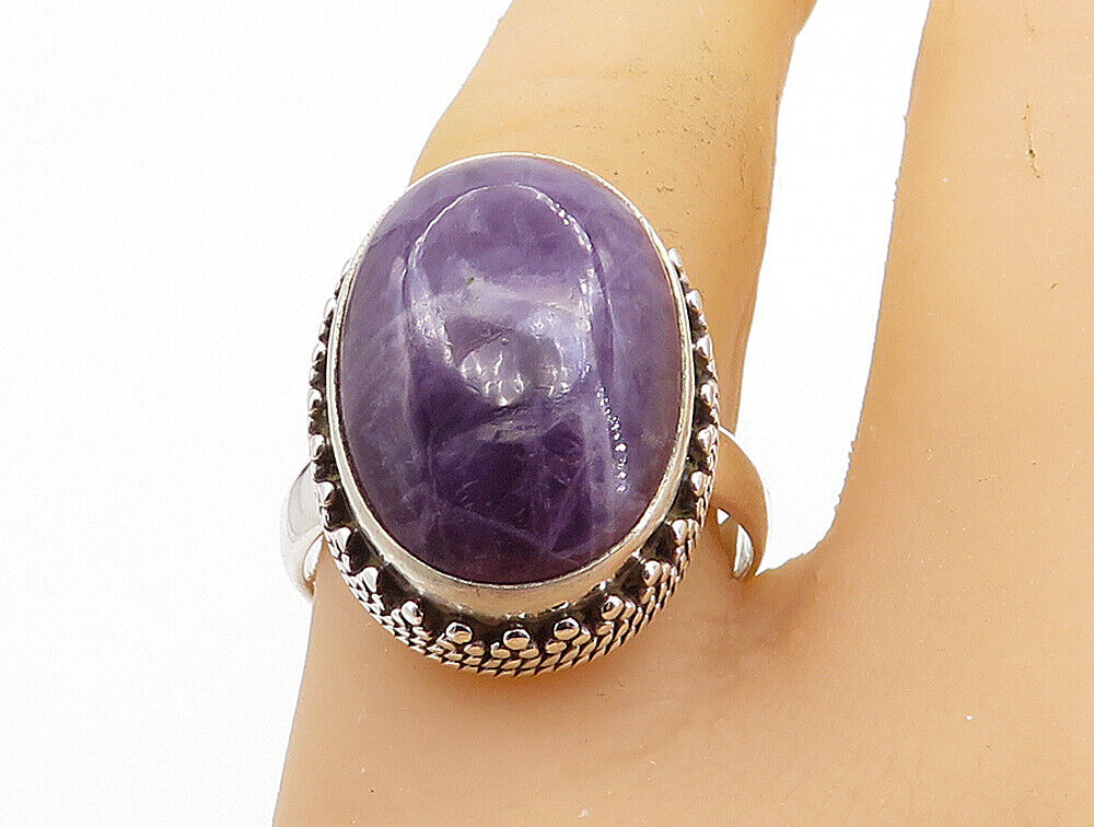 925 Sterling Silver  Cabochon Cut Amethyst Oval Cocktail Ring Sz 9  RG7750