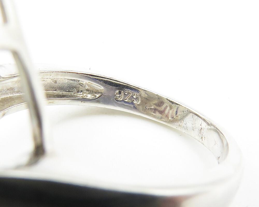 925 Sterling Silver  Hematite Floral Filigree Cocktail Ring Sz 5.5  RG10674