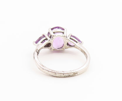 925 Sterling Silver Vintage Ring Elegant Three Stone Amethyst Band Sz 7 RG36815