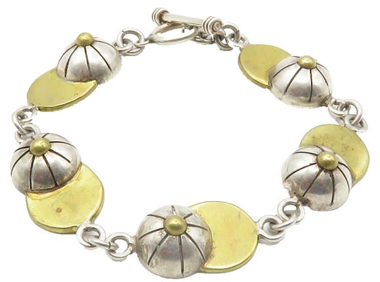 MEXICO 925 Silver  Vintage Two Tone Baseball Cap Link Chain Bracelet  BT5488