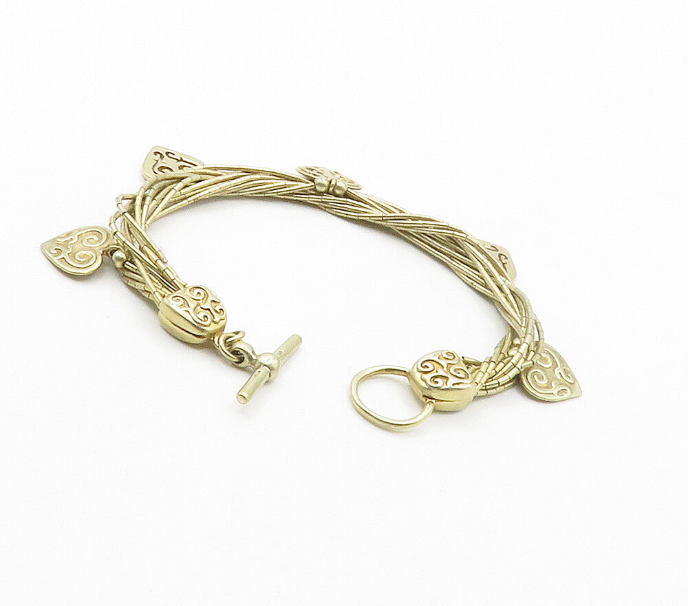 SHUBE 925 Sterling Silver Vintage Love Heart Multi Strand Chain Bracelet BT6004