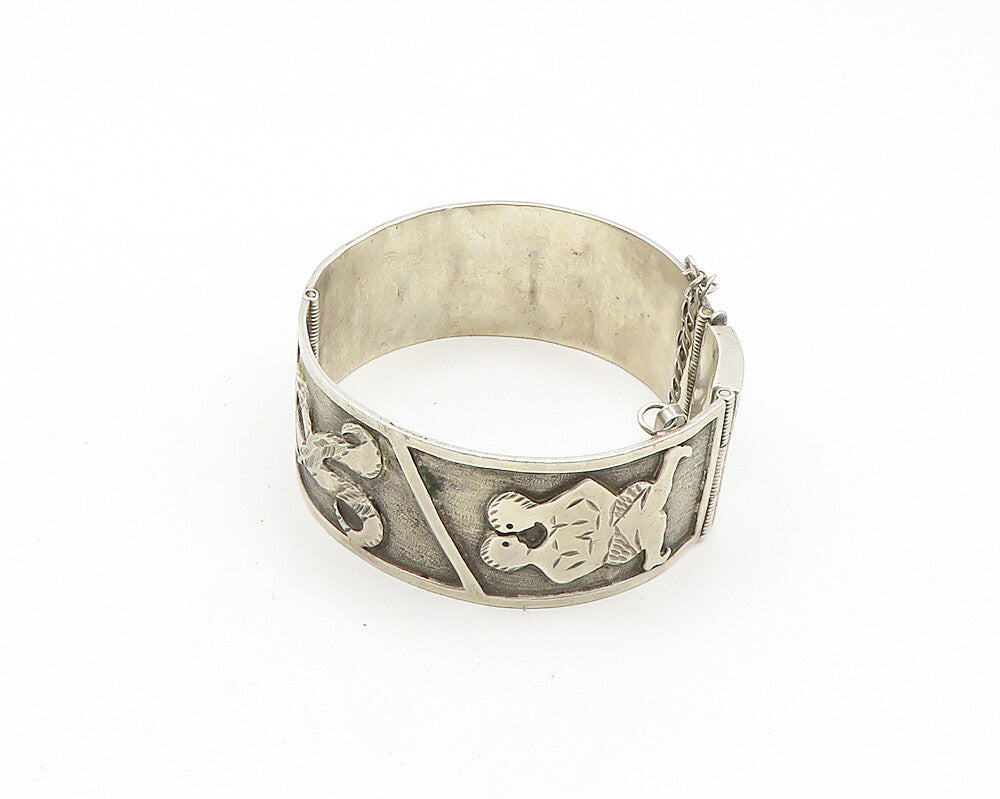 925 Sterling Silver  Vintage Chiseled Couple Initials Bangle Bracelet  BT7468