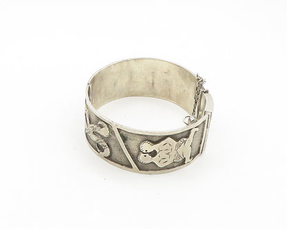 925 Sterling Silver  Vintage Chiseled Couple Initials Bangle Bracelet  BT7468