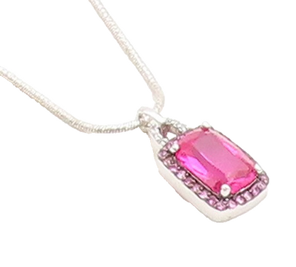 925 Sterling Silver  Prong Set Pink Topaz Shiny Snake Chain Necklace  NE1992