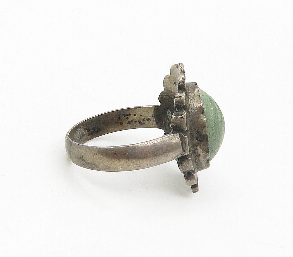 925 Sterling Silver  Vintage Antique Jasper Floral Cocktail Ring Sz 6  RG16936