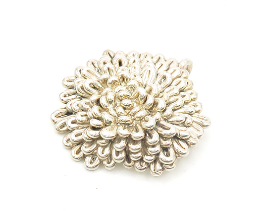 ISRAEL DESIGNER 925 Silver  Vintage Shiny Sculpted Flower Pendant  PT15177
