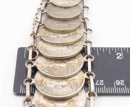 925 Sterling Silver Vintage Bracelet Articulated Liberty Multi Coin Link BT12157