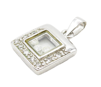 925 Sterling Silver  Shiny Cubic Zirconia Petite Square Drop Pendant  PT12560
