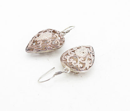 925 Sterling Silver  Vintage Open Love Heart Swirl Tear Drop Earrings  EG3980